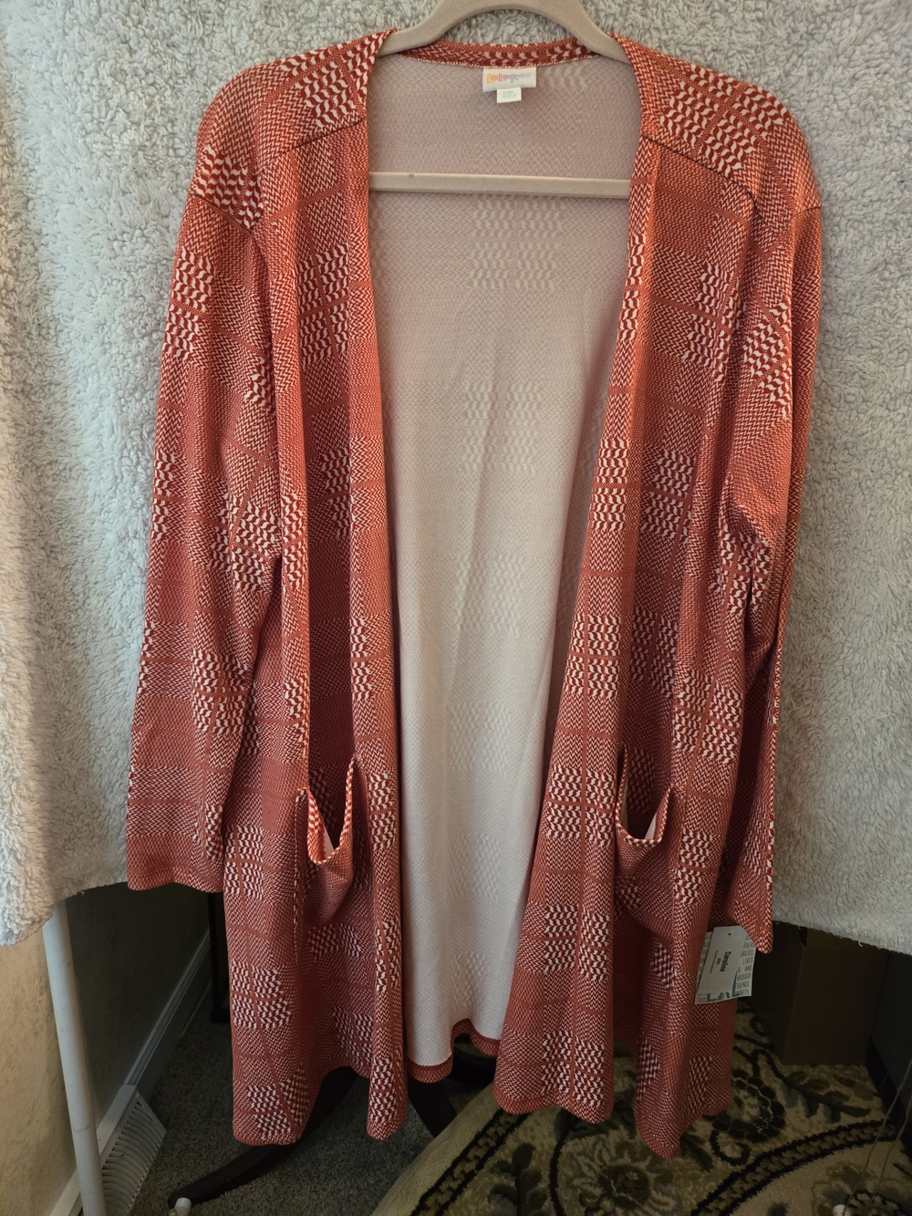 Lightweight Open-Front Rust Patterned Women’s Cardigan Sweater